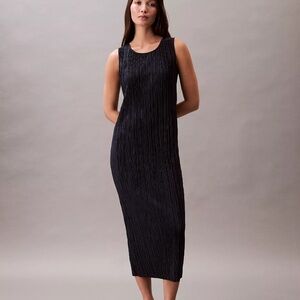BNWT NEW Calvin Klein Plisse Plisse Sleeveless Midi Dress issey mistake Sz LARGE